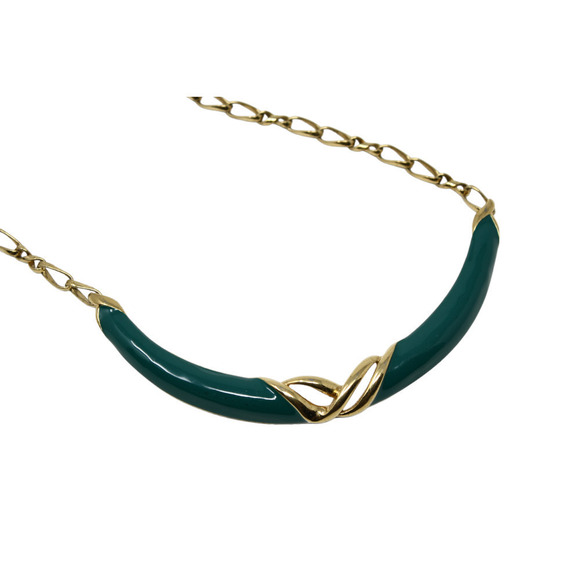 Vintage Signed Monet Green Gold Choker Necklace Statement Piece 19" - Hey Viv - Picture 4 of 6